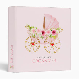 Floral pink baby stroller 3 ring binder