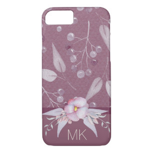 Floral Pink Berry Watercolor with Monogram iPhone 8/7 Case