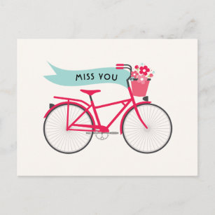 Floral Pink Bike Miss You Custom Postcard