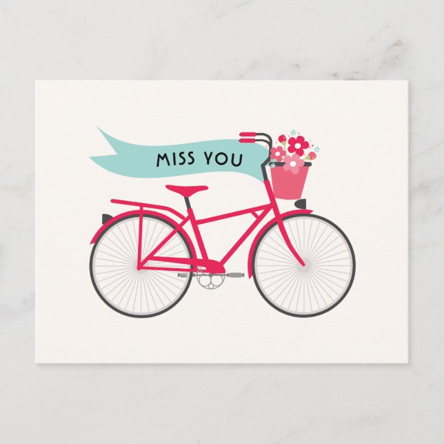 Floral Pink Bike Miss You Custom Postcard (Front)
