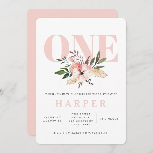 floral pink birthday party photo invitation