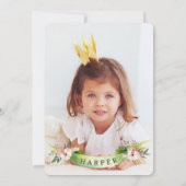 floral pink birthday party photo invitation (Back)