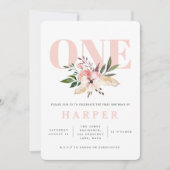floral pink birthday party photo invitation (Front)