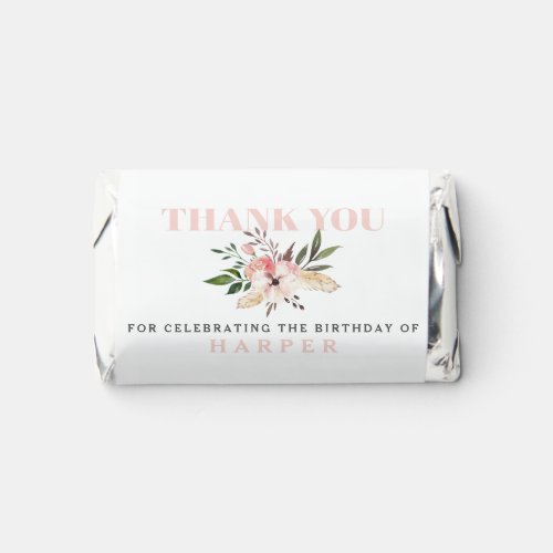 floral pink birthday party photo thank you  hersheys miniatures