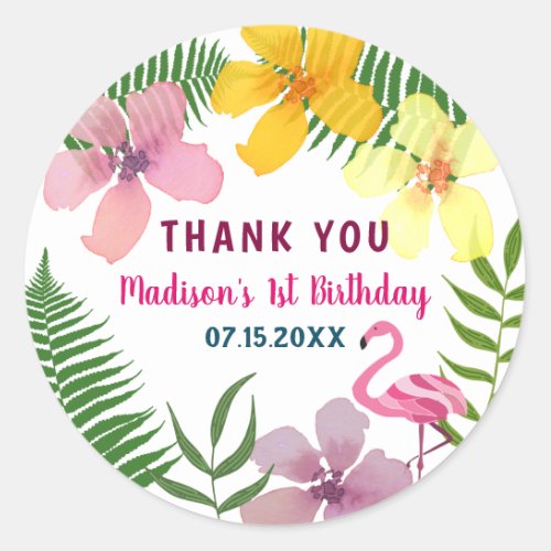 Floral Pink Birthday Thank You Classic Round Sticker