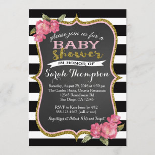 Pink And Black Baby Shower Invitations Zazzle