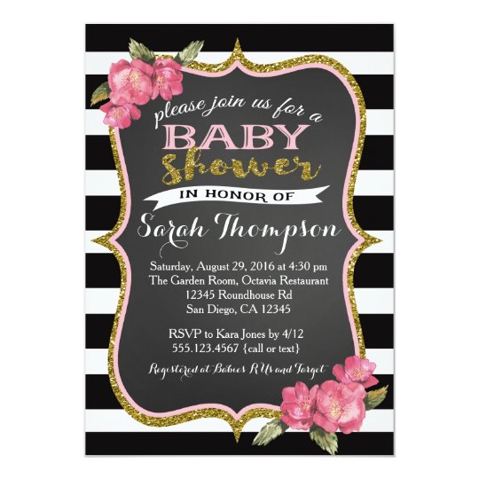 Black White And Pink Baby Shower Invitations 1