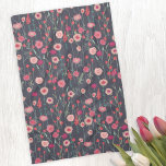 Floral Pink Black Pattern Kitchen Towel<br><div class="desc">Modern Bohemian botancial art.
Pretty boho loose pink floral painting on a dark gray background.
Original art by Nic Squirrell.</div>