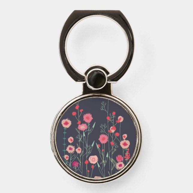 Floral Pink Black Phone Ring Stand (Front)