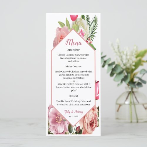 Floral Pink Blossom Hexagon Dining Selection Menu