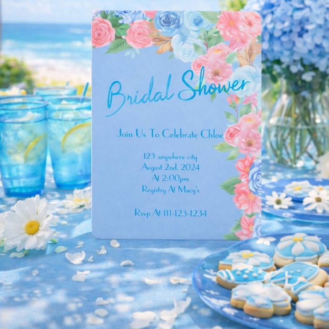 Floral pink blue bridal shower  save the date (Creator Uploaded)
