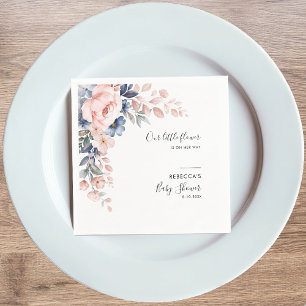 Floral Pink Blue Flowers Watercolor Baby Shower Napkins