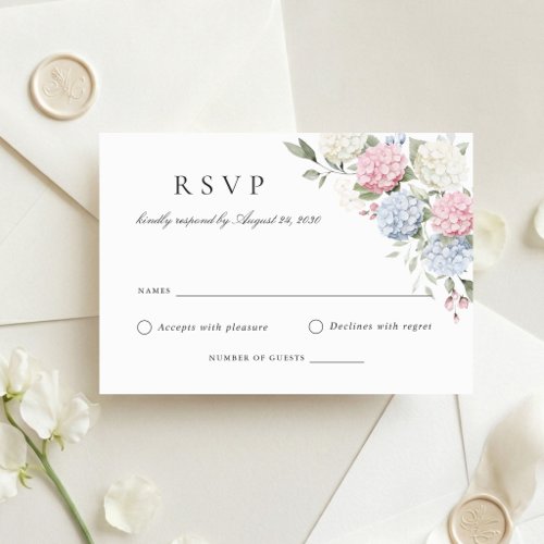 Floral Pink Blue Hydrangea Wedding RSVP Card