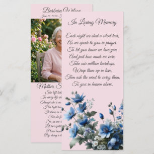 Floral Pink Blue Memorial Prayer Card