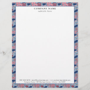 Floral Pink Blue Pattern Company Name Details Letterhead
