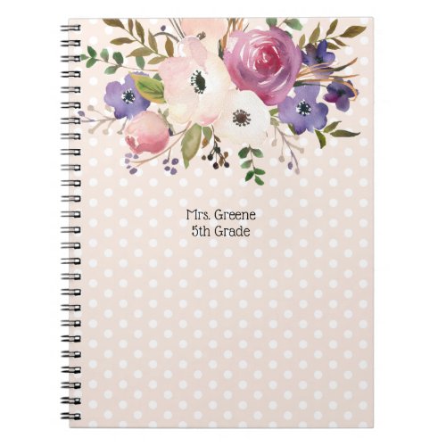Floral Pink Blue Personalized Teacher Notebook