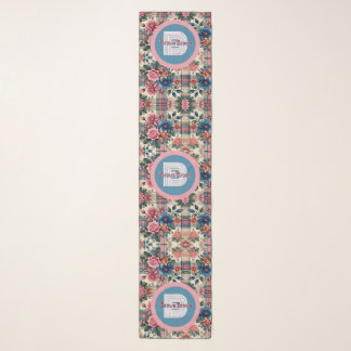 Floral Pink Blue Plaid Monogrammed Scarf