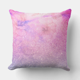 *~* Floral Pink Blue Purple Watercolor Glitter Throw Pillow