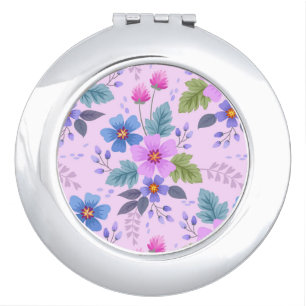 Floral Pink Blue Violet Flowers Pattern-36841 Compact Mirror