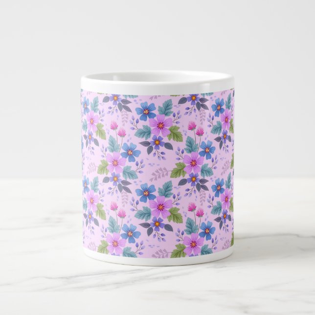 Floral Pink Blue Violet Flowers Pattern-36841 Giant Coffee Mug (Front)