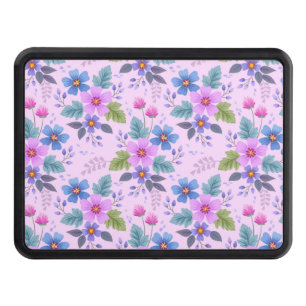 Floral Pink Blue Violet Flowers Pattern-36841 Hitch Cover