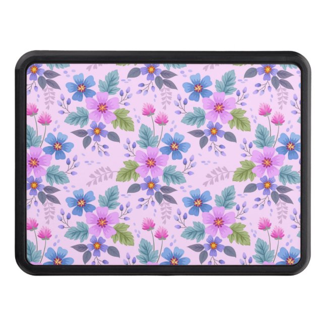 Floral Pink Blue Violet Flowers Pattern-36841 Hitch Cover (Front)
