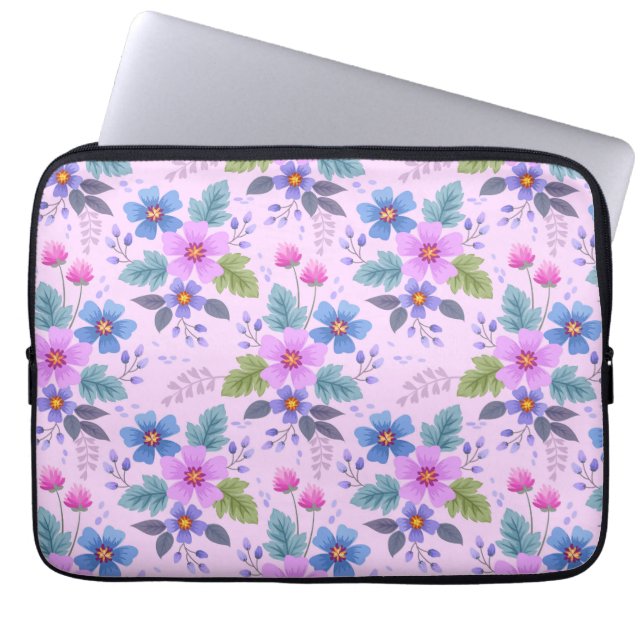 Floral Pink Blue Violet Flowers Pattern-36841 Laptop Sleeve (Front)