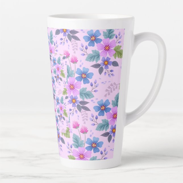 Floral Pink Blue Violet Flowers Pattern-36841 Latte Mug (Right)