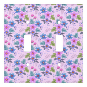 Floral Pink Blue Violet Flowers Pattern-36841 Light Switch Cover