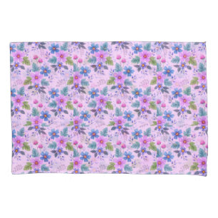 Floral Pink Blue Violet Flowers Pattern-36841 Pillow Case
