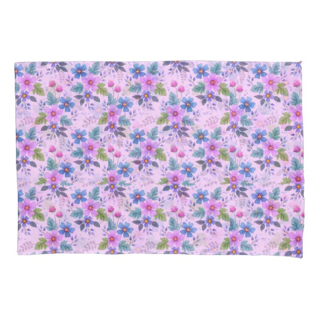 Floral Pink Blue Violet Flowers Pattern-36841 Pillow Case (Front)