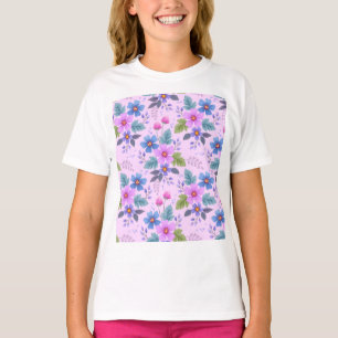 Floral Pink Blue Violet Flowers Pattern-36841 T-Shirt