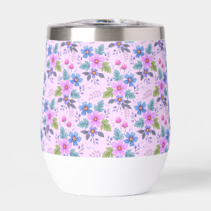 Floral Pink Blue Violet Flowers Pattern-36841 Thermal Wine Tumbler