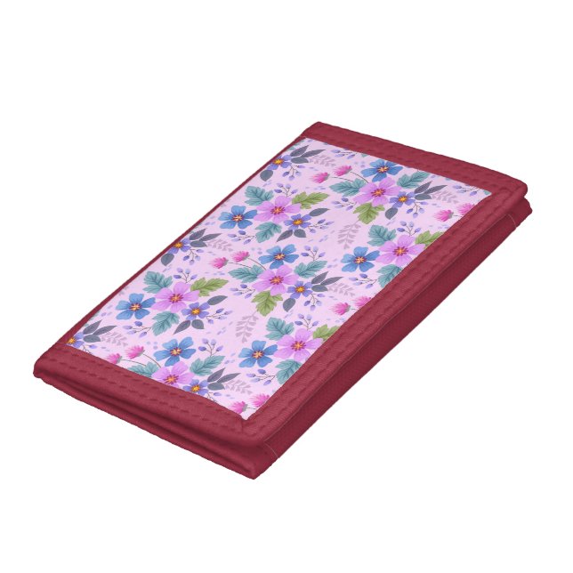 Floral Pink Blue Violet Flowers Pattern-36841 Trifold Wallet (Bottom)