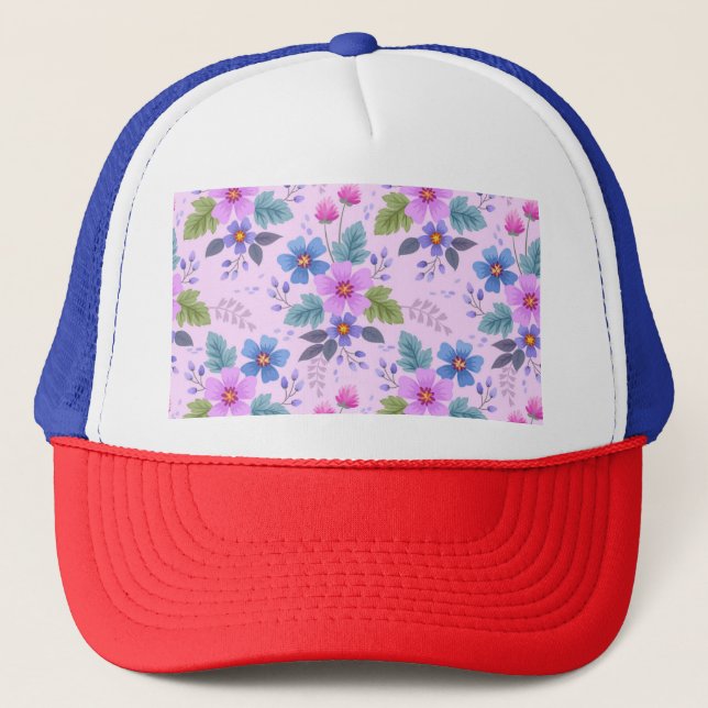 Floral Pink Blue Violet Flowers Pattern-36841 Trucker Hat (Front)
