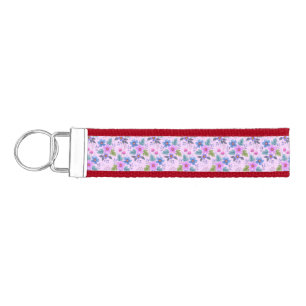 Floral Pink Blue Violet Flowers Pattern-36841 Wrist Keychain