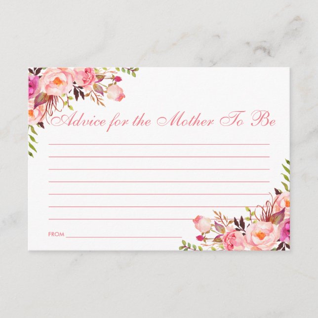 Floral Pink Blush Baby Shower Advice Card (Front)