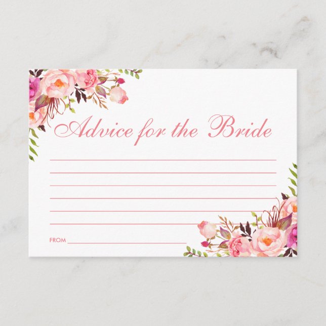 Floral Pink Blush Bridal Shower Advice Card (Front)