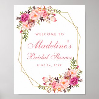 Floral Pink Blush Bridal Shower Gold Welcome Poster