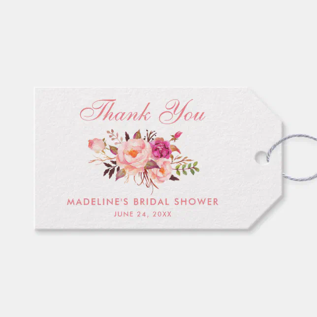 Floral Pink Blush Bridal Shower Thanks Gift Tags | Zazzle