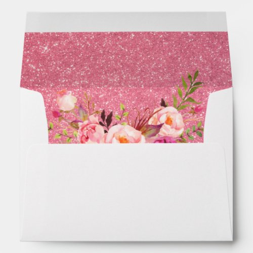 Floral Pink Blush Glitter Invitation Envelope