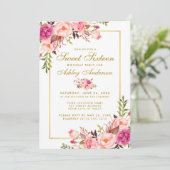 Floral Pink Blush Gold Sweet 16 Birthday Invite (Standing Front)