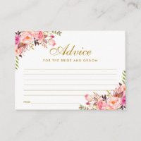 Floral Pink Blush Gold Wedding Advice Card