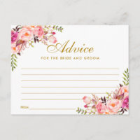 Floral Pink Blush Gold Wedding Advice Card L