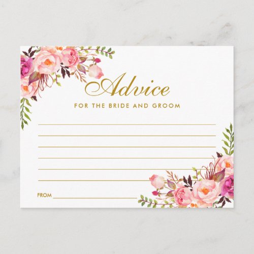 Floral Pink Blush Gold Wedding Advice Card L