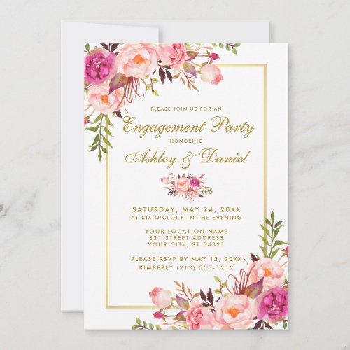 Floral Pink Blush Gold Wedding Engagement Invite