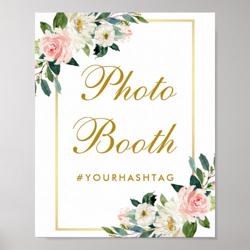 Floral Pink Blush Gold Wedding Photo Booth Poster