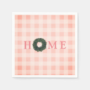 Floral Pink Blush “HOME” Farmhouse Plaid Gingham Napkins
