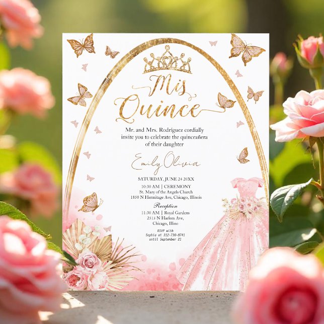 Floral Pink Blush Quinceanera Budget Invitation (Creator Uploaded)