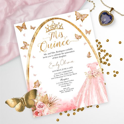 Floral Pink Blush Quinceanera Budget Invitation